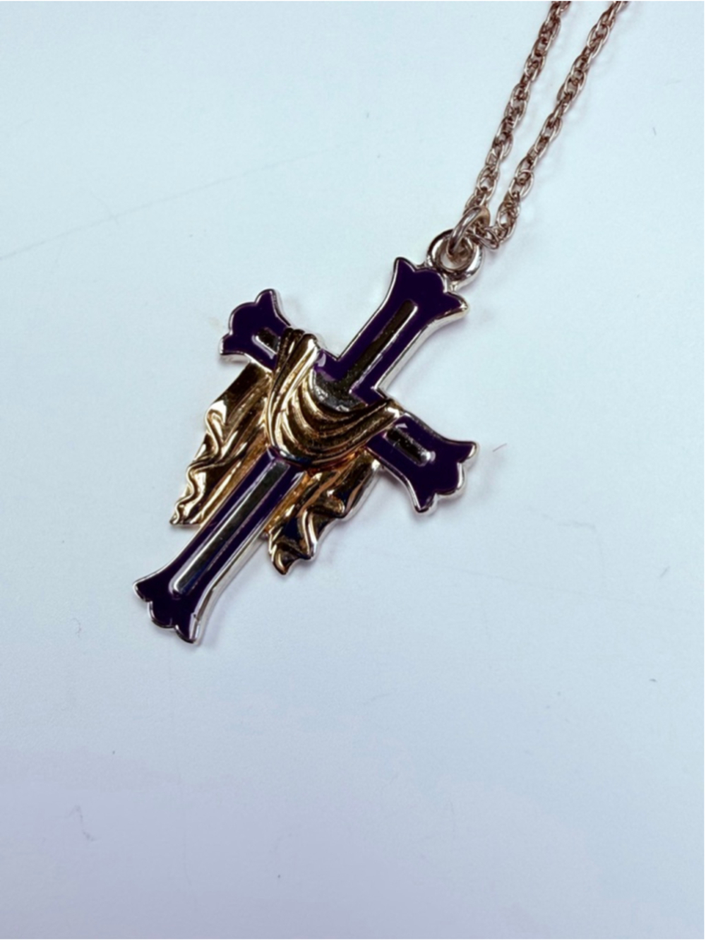 14K Gold Filled Princess Pride Creations Cross Crucifix Enamel Sterling Necklace - Picture 2 of 8